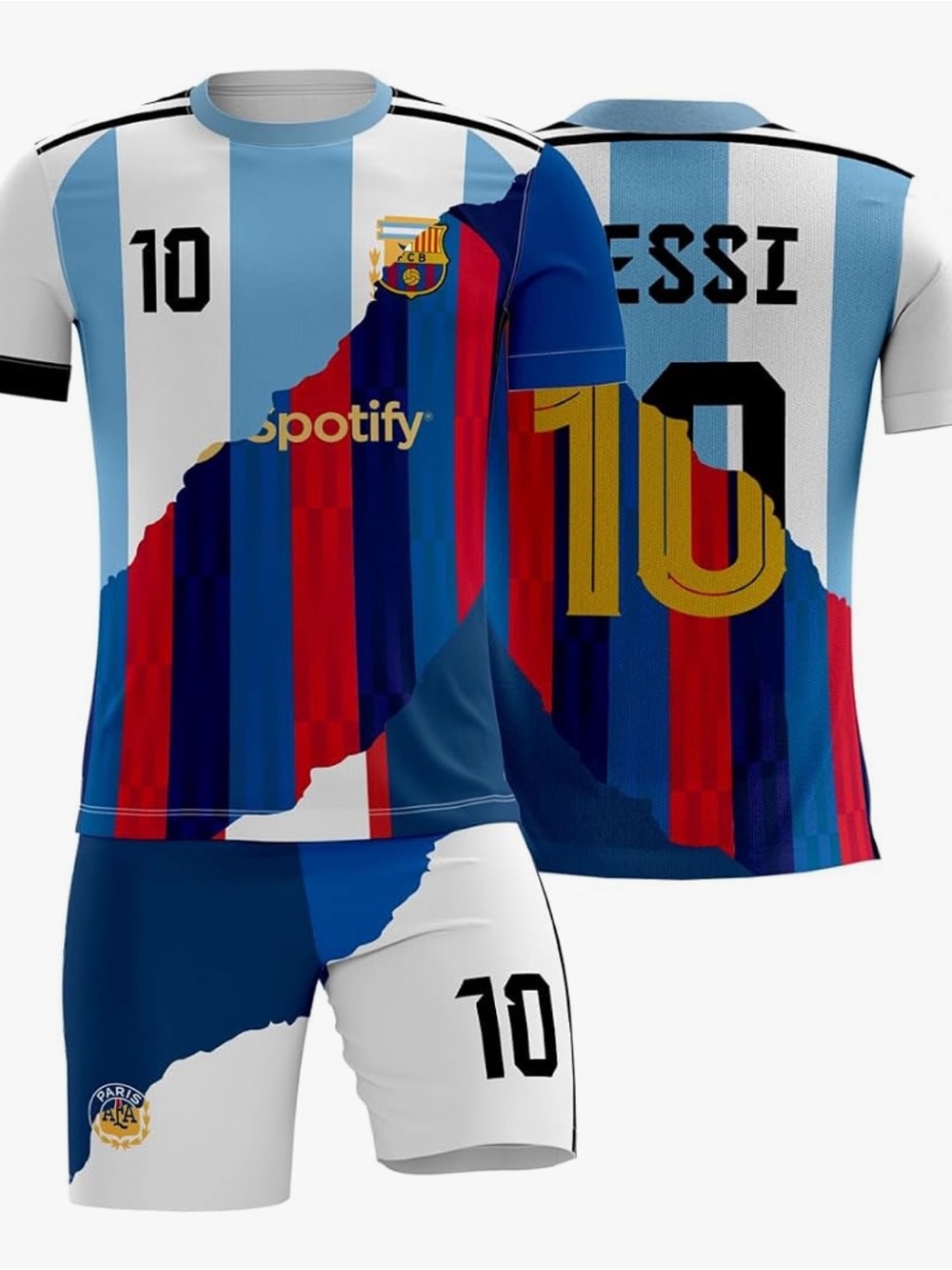 Messi #10 Dual-Club Soccer Jersey — Blue, White, Red